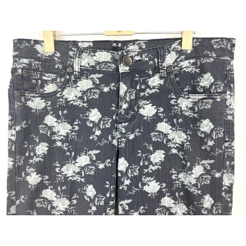 NWOT KUT Floral Gray Blue‎ Diana Skinny Jeans 8